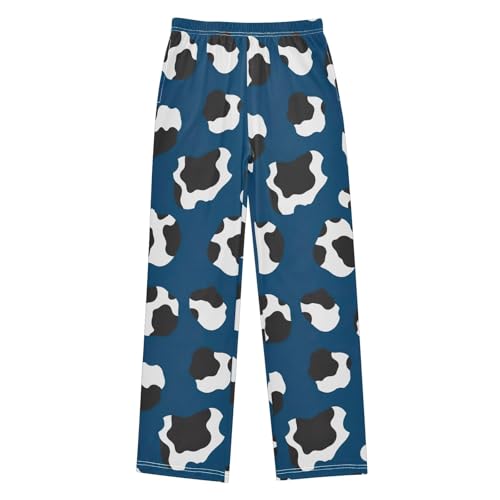 CHIFIGNO Lounge Pajamas Pants Black White Cow Spots Blue Sleep Pants Size 13-14 Pants with Pockets