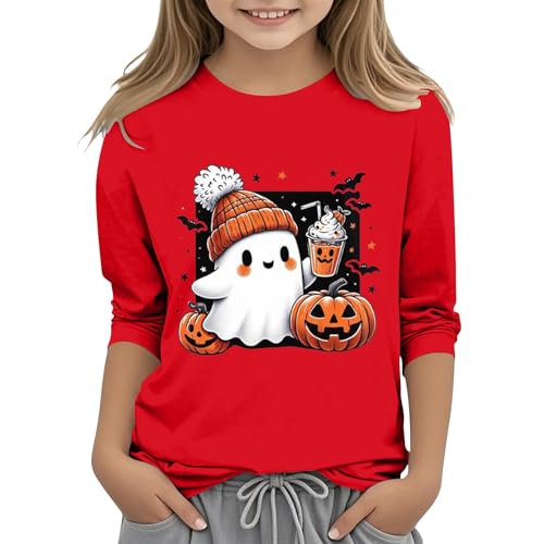 Casual 3/4 Sleeve T Shirts for Girls Halloween 3D Printed Sweatshirt Kids Cute Cartoon Crewneck Teen Sweatshirt Girls4