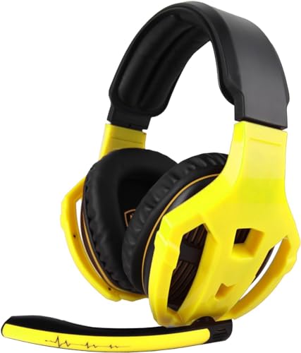 Edcsi Wired Gaming Headset, Noise Cancelling Over Ear Headphones with 3.5mm Audio Jack, 50 mm Drivers, Rotatable and Flexible Mic & Soft Memory Earmuffs for PS4, PS5, PC, Xbox One, Switch (Yellow)