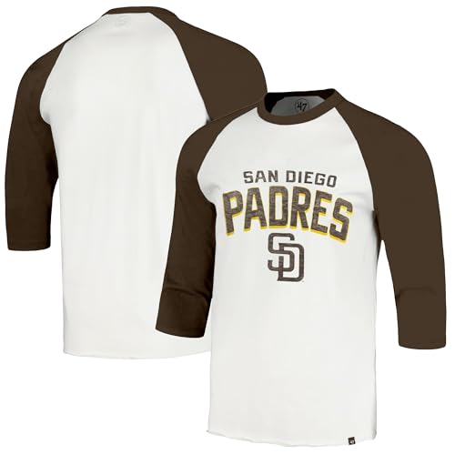 47 Brand MLB Men's Crescent Franklin Raglan Cream Arched Wordmark Primary Logo Baseball 3/4-Sleeve T-Shirt - San Diego Padres - Cream - Medium