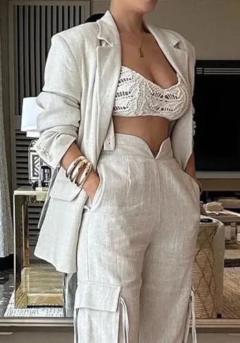 Women Fall Blazer Set 2 Piece Business Outfit Long Sleeve Blazer Jacket and Straight Wide Leg Pant Suit Sets4