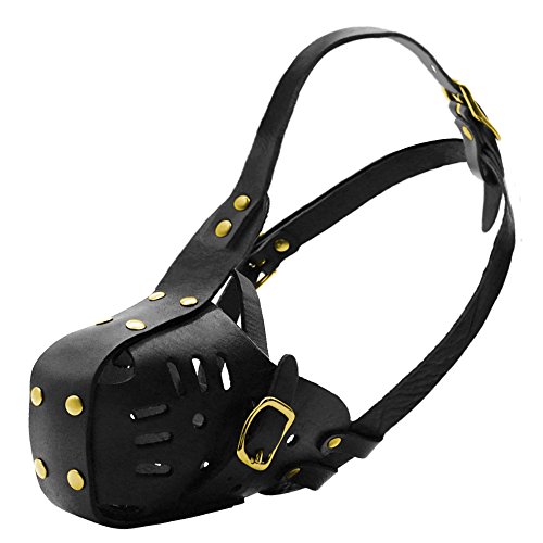 Pet Artist Genuine Leather French Bulldog Dog Muzzle Adjustable For Medium And Big Pitbulls German Shepherd Dog Black #TOP1