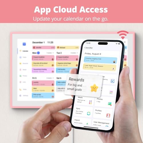 Image of Dragon Touch 15.6 inch Digital Calendar & Chore Chart - Interactive Touchscreen Smart Family Planner,Digital Picture Frame for Mom, Women, Christmas & Weddings Pink