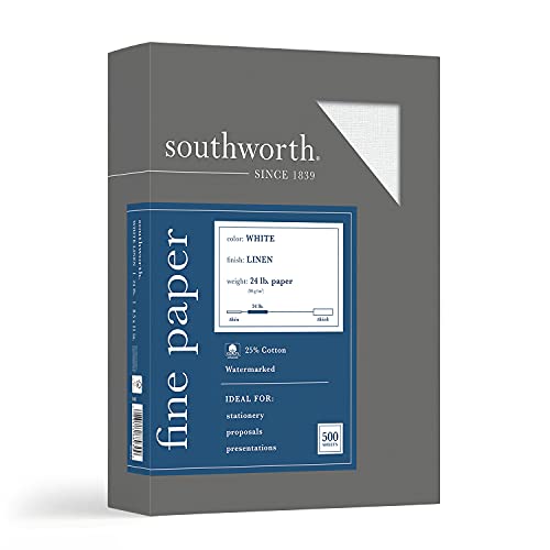 Southworth Fine Linen Paper, 25% Cotton, 24 lb, White, 500 Sheets (554C)