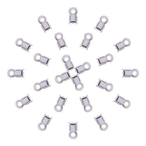 PandaHall Elite About 200 Pcs 304 Stainless Steel Fold Over Cord Ends Terminators Crimp End Tips for Leather 4mm for Jewelry Making