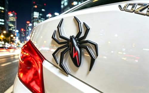 Image of 3D Spider Chrome Emblem Badge Sticker Decoration for Car, Truck, Motorcycle, RV, Scooter, SUV, Door, Window (Black+Red Flash Spider)