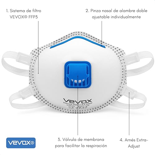 Miniatura 2 de Vevox Mascarilla Ffp3 Lote De 5 Mascarillas Antipolvo Con Válvula Para El Trabajo, Para Pintores Y Para Alergia Protección Contra El Polvo Fino, El Moho Y El Amianto
