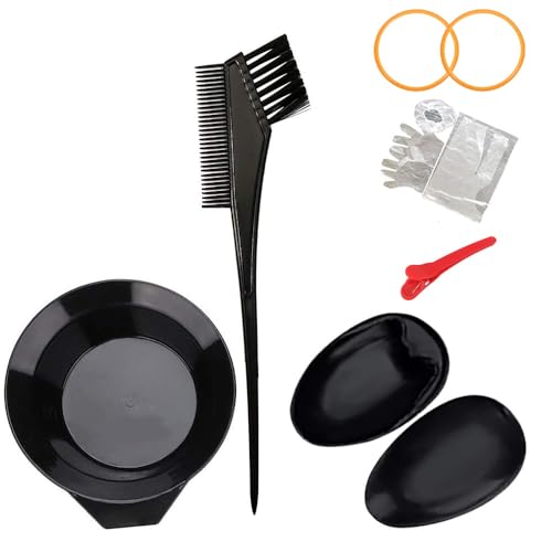 8PCS Hair Dye Brush and Bowl Set - Professional Coloring Kit with Mixing Bowl, Applicator Brushes & Tint Comb for Hair Dye & Bleach, Salon & Home Use (Black)
