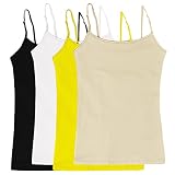 Women's Camisole Built-in Shelf Bra Adjustable Spaghetti Straps Tank Top Pack 4 Pk Yellow White Blac