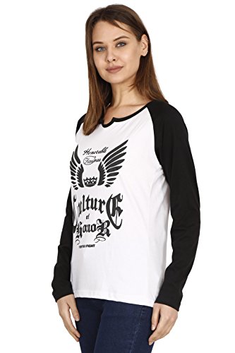 Image of FLEXIMAA Women's Cotton Printed Raglan Full Sleeve Grey Melange Charcoal & Color T-Shirt Size - Pack of 2