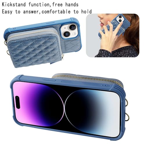 MONASAY Zipper Wallet Case Compatible for iPhone 15 Plus/14 Plus,6.7in[Screen Protector][RFID Blocking]Flip Leather Handbag Phone Cover with Card Holder&Detachable Crossbody Lanyard Strap, Light blue by MONASAY - Used condition - Image 5