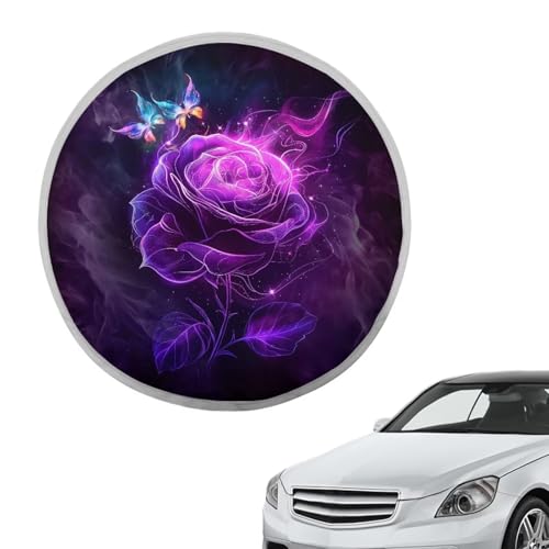 Image of Purple Rose Steering Wheel Sunshade Cover Anti Slip Car Interior Accessories for Sun Heat Car Interior Sunshade Easy Installation Universal Fit Most Cars Women