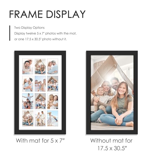 Image of DUENPY 17.5x30.5 Picture Frame 12-Opening 5x7 Collage Picture Frame Displays Twelve 5x7 inch Photos Collage Wall Decor Wall Hanging or Tabletop Black