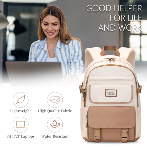 17.3 inch laptop backpack for women, Girls backpacks, Cute backpack for school, College middle high school students book Bag, Water resistant bookbag for girls, mochilas escolares para niñas, Beige2