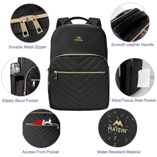 Image of MATEIN Laptop Backpack for School, Water Resistant College Bookbag, Black | Work Backpack for Women, with Mulitiple Pockets, Stylish Computer Bag, for Student, Commuter, Fits 15.6 Inch Laptop