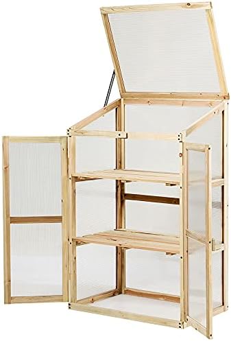 GiantexUK Mini Wooden Greenhouse, Garden Cold Frame with 2 Doors and Skylight, Portable Outdoor Vegetable Flower Plant Growhouse