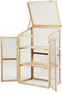 GiantexUK Mini Wooden Greenhouse, Garden Cold Frame with 2 Doors and Skylight, Portable Outdoor Vegetable Flower Plant Growhouse