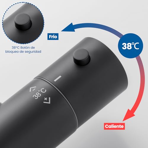 Miniatura 3 de Auralum Grifo De Ducha Termostático Con Bloqueo De Seguridad 38 C, Mezclador Antical Y Protección Antiquemaduras, Cartucho Termostático, Negra