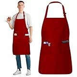 Premium Adjustable Cotton Chef Aprons with 2 Pockets and Bandana, 1Pack, Kitchen Apron for Women and Men