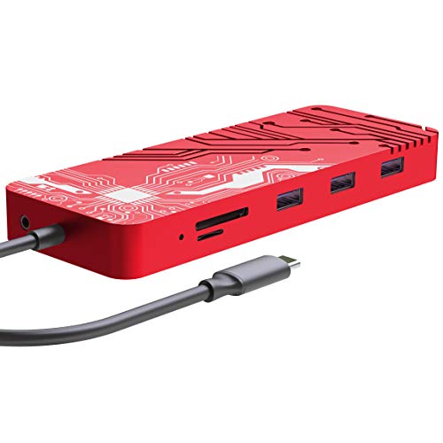 Guanda Laptop Docking Station, USB C PD Charging Hub, 13-in-1 USB Hub with Ethernet, HDMI, DP, VGA, 4 Port-USB 3.0, Micro/SD/TF Memory Card Readers for MacBook Pro, Acer Aspire Computers - GD10 Red
