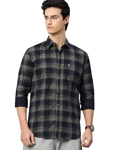 Image of Majestic Man Men Comfort Slim Fit Opaque Checked Pure Cotton Casual Shirt