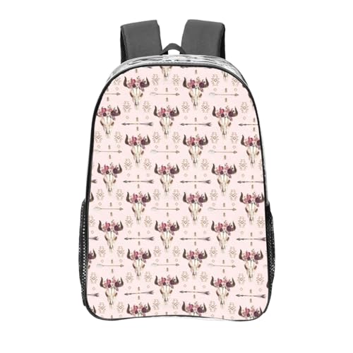 Sac à dos transparent crâne de taureau grand format pour école et étudiants