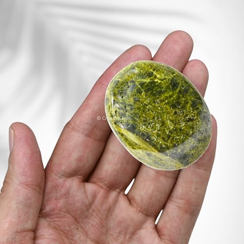 Image of Certified Green Tourmaline in Matrix Crystal Palm Pebbles Stones for Anxiety Stress Relief Massage - AAA Grade Original Healing Gemstone Agate Palm Stone for Yoga Meditation Spiritual Reiki Feng Shui