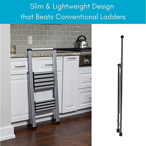 Birdrock Home 2-Step Slim Aluminum Step Ladder - Sturdy Thin Folding Stool - 2 Anti-Slip Steps - Wide Platform - Great For Your Kitchen, Pantry, Closets, Or Home Office - Indoor Stool - Silver #TOP6