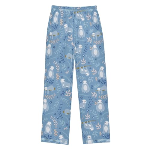 Sloth and Floral Boys Long Pants Soft Trousers Elastic Waist Kids Lounge Bottoms with Pockets S-XL