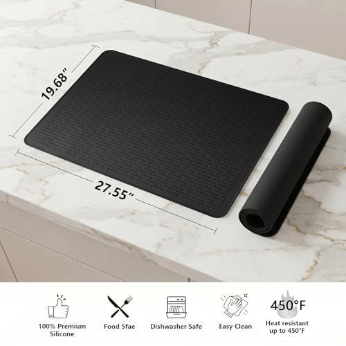 Image of YUHFERA Stove Top Cover for Electric Stove - Silicone Stove Mat for Glass Top, Glass Cooktop Protector, XL Dish Drying Mats For Kitchen,Oven Covers for Electric Stove (Black,28 x 20)