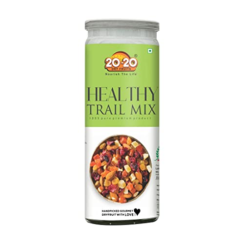 Image of 20-20 Dry Fruits Healthy Mix Nuts Dry Fruits Trail Jar - (200 g) - Dried Cranberries, Strawberry, Kiwi, Melon Seed,Flax,Sunflower, Pumpkin, Roasted Cashew, Roasted Almond ,Black Raisins | Healthy Gift Hamper | (200 g)