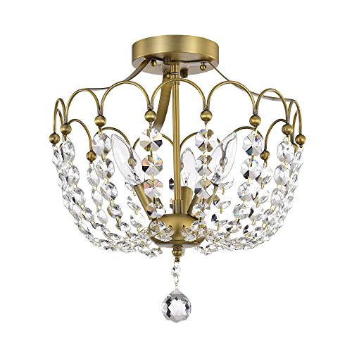 Edvivi Crystal Semi Flush Mount 3 Lights Glam Chandelier with