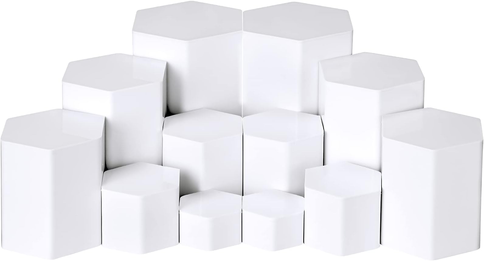 Jetec Hexagonal Jewelry Display Risers - 6 Sizes, 12 Pieces (White, Acrylic) - Jewelry Display Stand