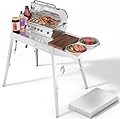 Electactic 304 Stainless Steel BBQ Grill Table fits 20'' Tabletop Griddle, Adjustable Folding Grill Table,Outdoor Portable Camping Table for RV Picnic BBQ Beach
