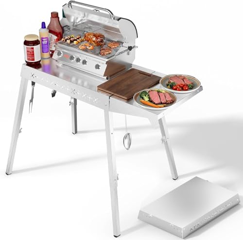 Electactic 304 Stainless Steel BBQ Grill Table fits 20'' Tabletop Griddle, Adjustable Folding Grill Table,Outdoor Portable Camping Table for RV Picnic BBQ Beach