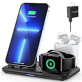 OLEBR 3 in 1 Bedside Charging Station for Apple Multiple Devices, Charger Stand for iPhone Apple Watch 7/6/Se/5/4/3/2/1 and AirPods Charging Dock for AirPods Pro/2/1 (with 18w Fast Adapter) Black
