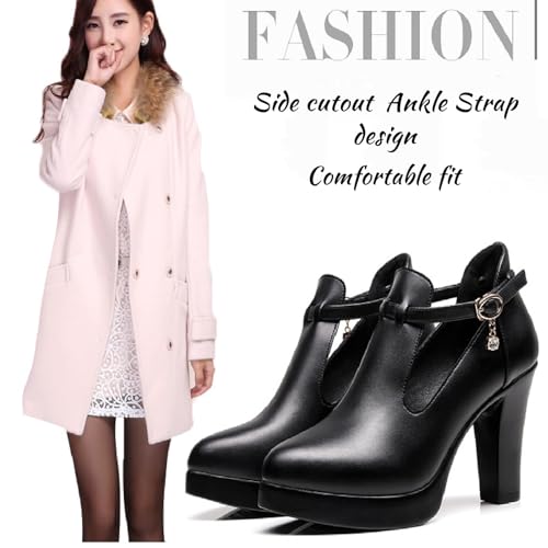 Womens Vintage Side Hollow Chunky Heel Pumps Sexy Pointed Toe Rhinestone Ankle Strap High Heels Dress Shoes Booties3