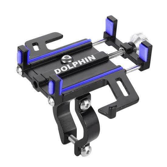 DERAKDolphin Aluminum Alloy 360º Rotation Bicycle Motorcycle Handlebar Phone Holder For 4.7-6.0in Smart Phone (Blue)
