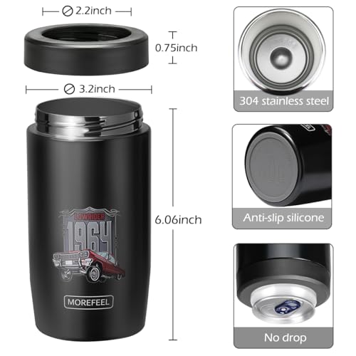 Image of Morefeel 4-in-1 Insulated Can Cooler for 12 oz Cans & Bottles | 304 Stainless Steel Can Holder Fits 12 Oz Slim Cans, Standard Cans, Beer Bottles & Works as A Open Cup; Dishwasher Safe