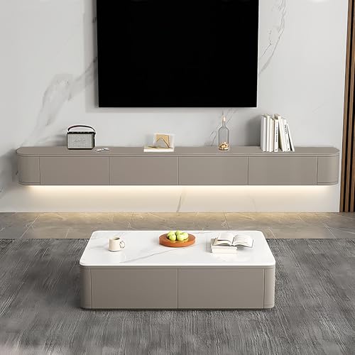 Ecoxsnz Schwebender TV-Ständer, Wandmontierter TV-Schrank mit Schubladen, 140 cm Lange TV-Medienkonsole, Große TV-Bank mit Stauraum unter dem Fernseher (Khaki, 140cm/55.1)