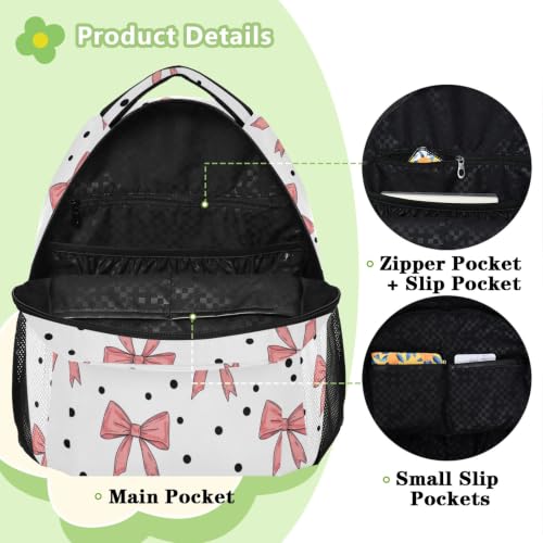 Sac à dos d'école imprimé nœuds roses blancs grands enfants - 5