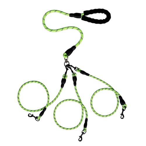Guinzaglio 3 in 1 per cani 1/2/3, resistente, triplo guinzaglio per cani con rotazione a 360° senza grovigli, robusto guinzaglio in nylon con manico imbottito, per cani di taglia media e grande (verde