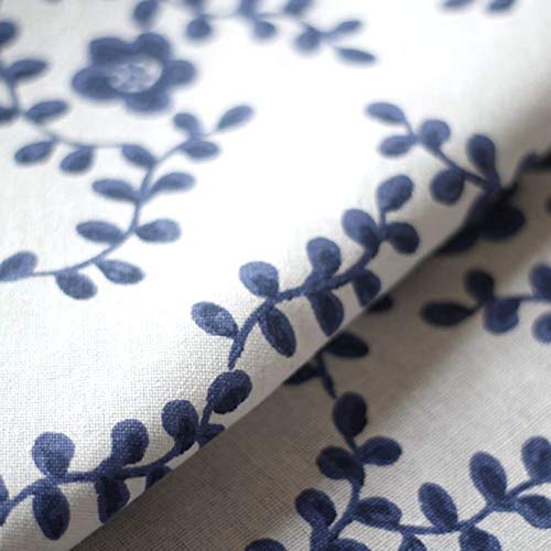 Nappe fleurs et feuilles rectangulaire coton bleu blanc 140x220