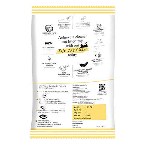 Petcrux Tofu Cat Litter | Natural Flushable Clumping Litter | Plant Based Biodegradable | Ultra Odour Control | Dust Free | Low Tracking Cat Litter Total 12L - 5kg (Corn - 2 Packs of 2.5kg)