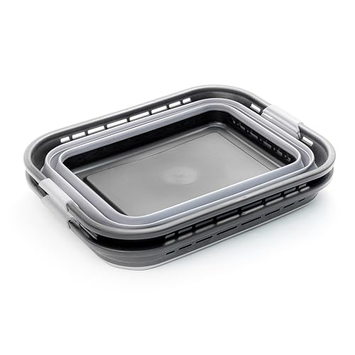 Image of SAMMART 42L (11 gallons) Collapsible Plastic Laundry Basket - Portable Pop Up Storage Container /Organizer - Portable Hamper - Space Saving Easy Storage (Black /Frost Grey (Set of 2))