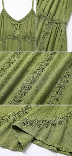 Image of Sakkas Allie Stonewashed Embroidered Adjustable Spaghetti Straps Long Dress