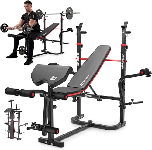 HOP-Sport® Banc de Musculation Pliable Inclinable HS-1065, Banc d'entraînement Complet, Support d'haltères, Entraîneur de Jambes, Multifonction pour Le...