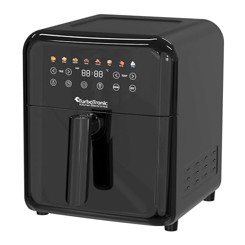 TurboTronic Heißluftfritteuse XXL 6 Liter, 1600W, 8 Programme, Timer, Airfryer Heissluftfritteuse Digital Fritteuse Fettfrei 1-60 Min Modernes Power Metall Design (Schwarz)