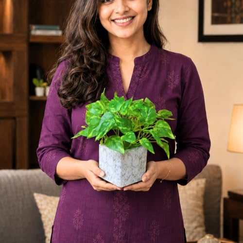 Image of fancymart Artificial Plant with Real-Touch Leaves in Pot, 25 cm, Indoor Tabletop Item for Home Decor, Office, Living Room
