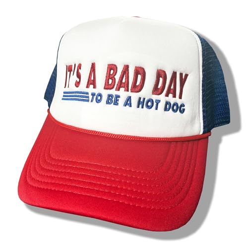 Catnip Clipart | It’s a Bad Day to Be a Hot Dog | Foam Trucker Hat | Funny, Cute, and Trendy with Adjustable Snapback, Unisex, Stocking Stuffer White/Royal/Red